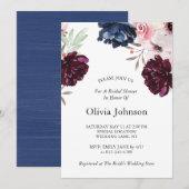 Navy Blue Elegant Floral Vrijgezellenfeest Kaart (Voorkant / Achterkant)