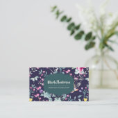 Navy Blue - Elegant Flowers Visitekaartje (Staand voorkant)