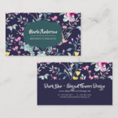Navy Blue - Elegant Flowers Visitekaartje (Voorkant / Achterkant)