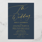 Navy Blue Elegant Full Real Gold The Wedding Folie Uitnodiging (Voorkant)