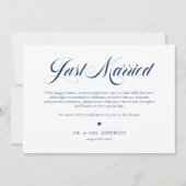 Navy Blue Elegant gebold kalligrafie gewoon gehuwd Aankondiging (Voorkant)