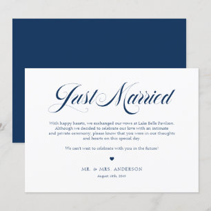 Navy Blue Elegant gebold kalligrafie gewoon gehuwd Aankondiging