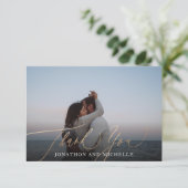 Navy Blue Elegant Gold Calligraphy Wedding Photo Bedankkaart (Staand voorkant)