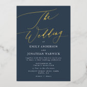 Navy Blue Elegant Gold The Wedding Folie Uitnodiging (Voorkant)