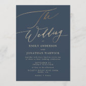 Navy Blue Elegant Gold The Wedding Kaart (Voorkant)