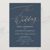 Navy Blue Elegant Gold The Wedding Kaart (Voorkant)