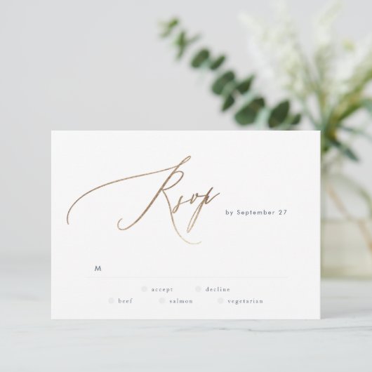 Navy Blue Elegant Gold The Wedding RSVP Kaartje (Staand voorkant)