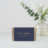 Navy Blue Elegant Gouden Rozen & Kalligrafie Visitekaartje (Staand voorkant)