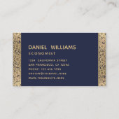 Navy Blue Elegant Gouden Rozen & Kalligrafie Visitekaartje (Achterkant)