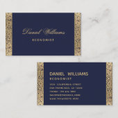 Navy Blue Elegant Gouden Rozen & Kalligrafie Visitekaartje (Voorkant / Achterkant)