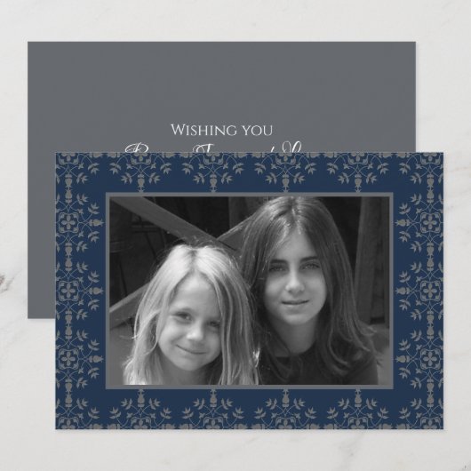 Navy Blue Elegant kerstfoto 1 foto Feestdagenkaart (Voorkant / Achterkant)