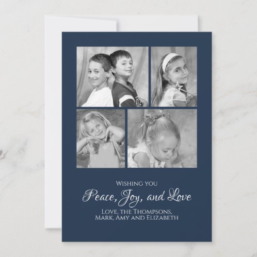 Navy Blue Elegant-kerstfotokaart Multi-Photo Feestdagenkaart (Voorkant)
