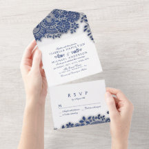 Navy blue elegant lace bruiloft