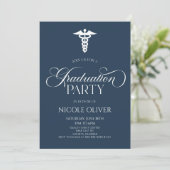 Navy Blue Elegant Medisch Caduceus Afstuderen Kaart (Staand voorkant)