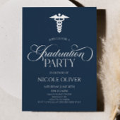 Navy Blue Elegant Medisch Caduceus Afstuderen Kaart