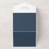 Navy Blue Elegant Minimalist Tear Off Wedding All In One Uitnodiging (Buitenkant)