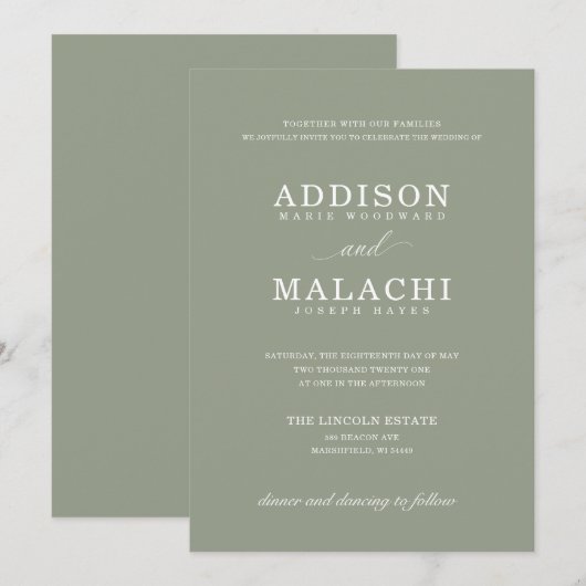Navy Blue Elegant minimalist Wedding Invitation Kaart (Voorkant / Achterkant)