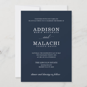 Navy Blue Elegant minimalist Wedding Invitation Kaart