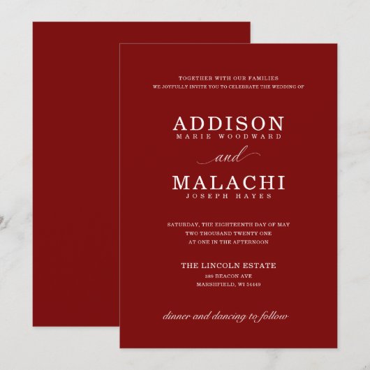 Navy Blue Elegant minimalist Wedding Invitation Kaart (Voorkant / Achterkant)