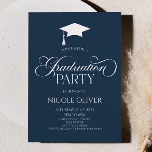 Navy Blue Elegant minimalistisch Afstuderen Kaart