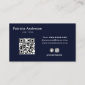 Navy Blue Elegant Minimalistisch Bedrijf Logo QR C Visitekaartje (Achterkant)