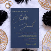 Navy Blue Elegant Minimalistisch Script Wedding Folie Uitnodiging