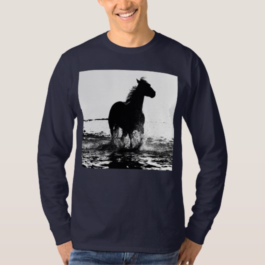 Navy Blue Elegant Modern Running Horse Pop Art T-shirt (Voorkant)
