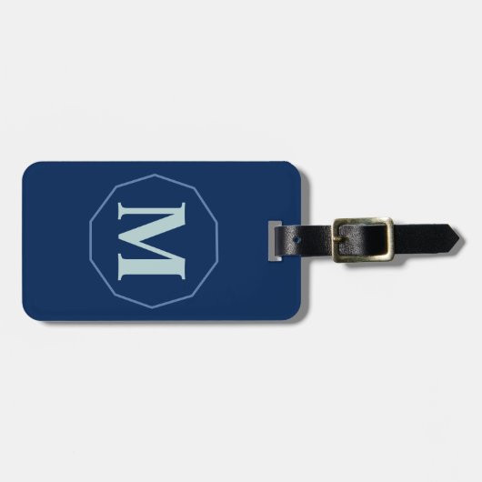Navy Blue elegant monogram gepersonaliseerd Bagagelabel (Voorkant horizontaal)