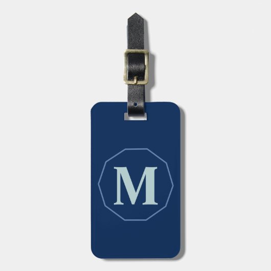 Navy Blue elegant monogram gepersonaliseerd Bagagelabel (Voorkant verticaal)