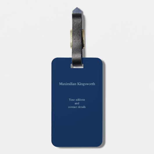 Navy Blue elegant monogram gepersonaliseerd Bagagelabel (Achterkant verticaal)