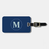 Navy Blue elegant monogram gepersonaliseerd Bagagelabel (Voorkant horizontaal)