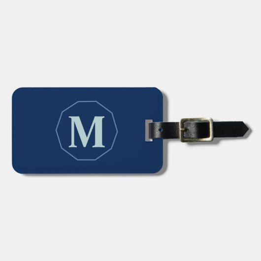 Navy Blue elegant monogram gepersonaliseerd Bagagelabel (Voorkant horizontaal)