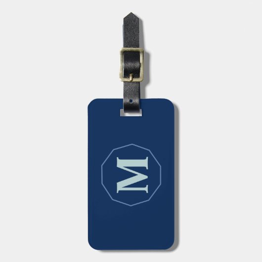 Navy Blue elegant monogram gepersonaliseerd Bagagelabel (Voorkant verticaal)