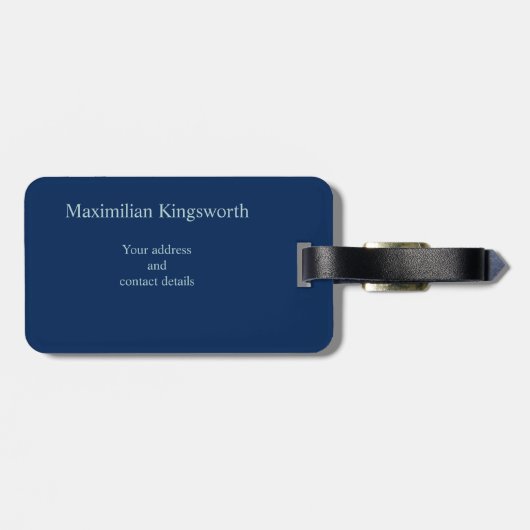 Navy Blue elegant monogram gepersonaliseerd Bagagelabel (Achterkant horizontaal)