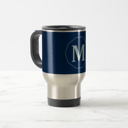 Navy Blue elegant monogram gepersonaliseerd Reisbeker (Voorkant links)