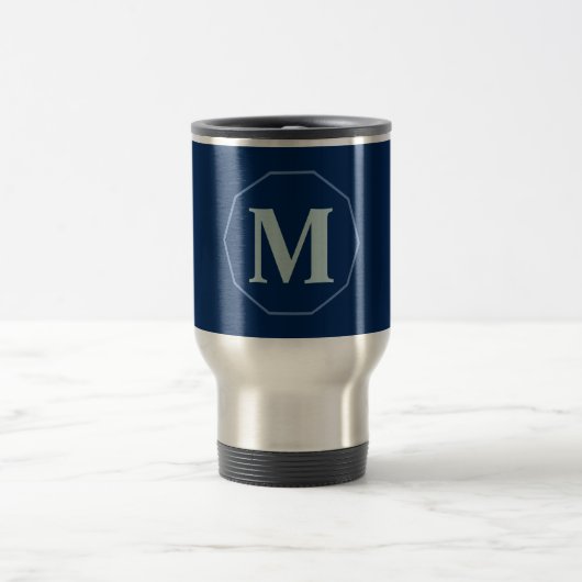 Navy Blue elegant monogram gepersonaliseerd Reisbeker (Center)