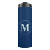 Navy Blue elegant monogram gepersonaliseerd Thermosbeker (Voorkant)