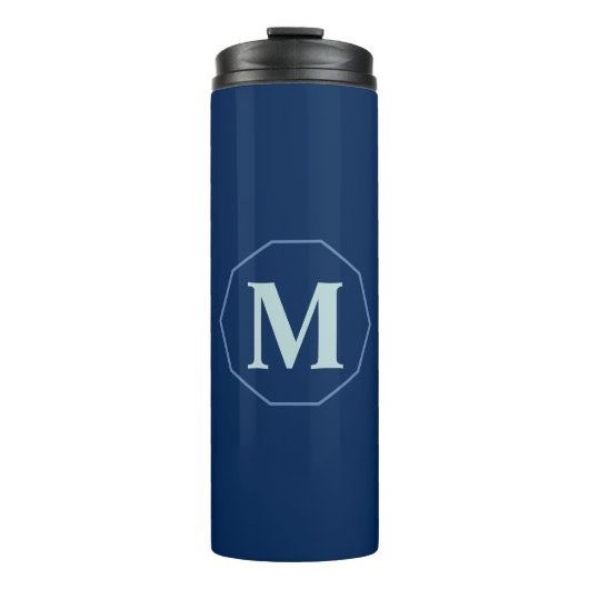 Navy Blue elegant monogram gepersonaliseerd Thermosbeker (Voorkant)