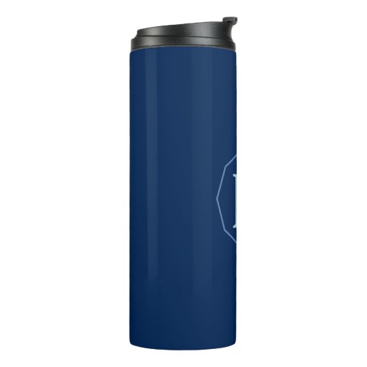 Navy Blue elegant monogram gepersonaliseerd Thermosbeker (Gedraaid links)
