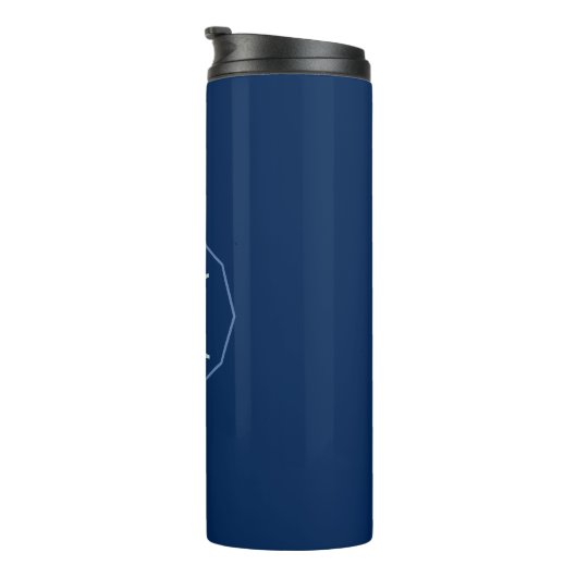 Navy Blue elegant monogram gepersonaliseerd Thermosbeker (Geroteerd rechts)