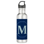Navy Blue elegant monogram gepersonaliseerd Waterfles (Voorkant)