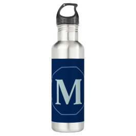 Navy Blue elegant monogram gepersonaliseerd Waterfles