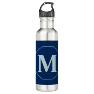 Navy Blue elegant monogram gepersonaliseerd Waterfles