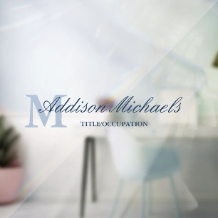 Navy Blue Elegant Monogram Naam Titel Raamsticker