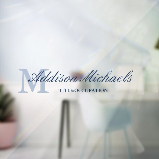 Navy Blue Elegant Monogram Naam Titel Raamsticker