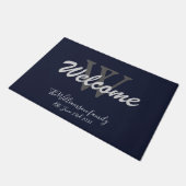 Navy Blue Elegant Monogram Name Weddenschap Welkom Deurmat (Schuin)