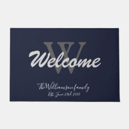Navy Blue Elegant Monogram Name Weddenschap Welkom Deurmat