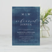Navy Blue Elegant Monogram repetitie diner Kaart (Staand voorkant)