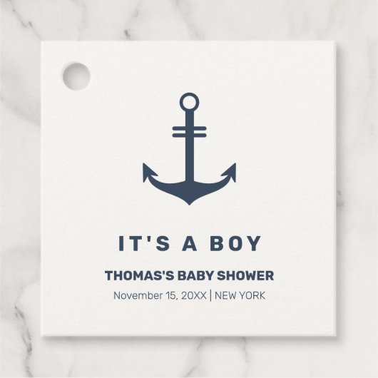 Navy Blue Elegant Nautisch Anker Baby shower Bedankjes Labels (Voorkant)