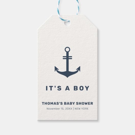 Navy Blue Elegant Nautisch Anker Baby shower Cadeaulabel (Voorkant)